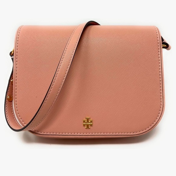 🆕 Tory Burch Emerson Women's Saffiano Leather Crossbody Bag (Light Meadowsweet)